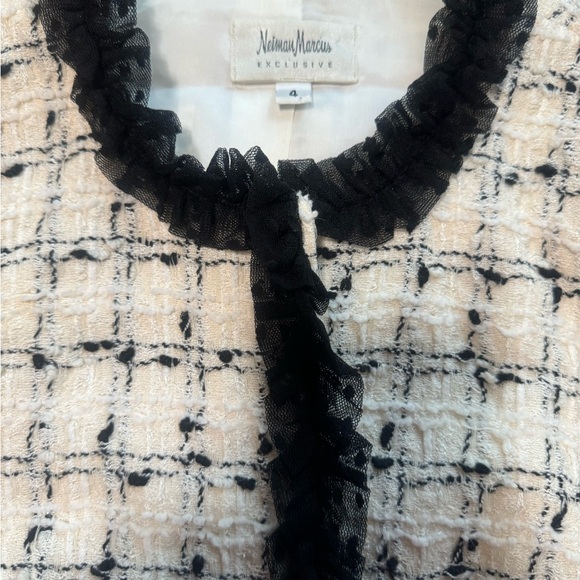 Vintage Neiman Marcus Tweed collarless Lady Evening Jacket 4 black white sparkle - Picture 4 of 5